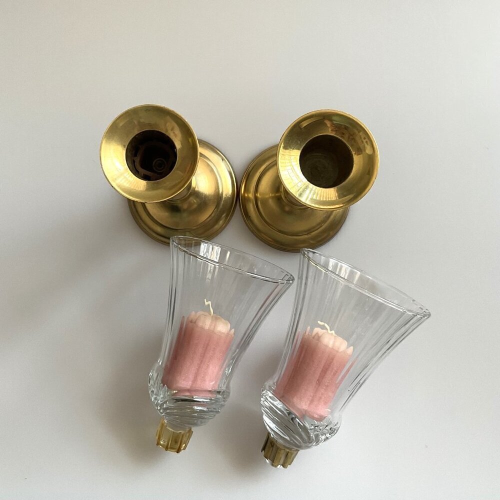 HOME INTERIORS VINTAGE 90S GLASS VOTIVE CANDLE CUPS BRASS CANDLE STICK HOLDERS 2 - Picture 4 of 10